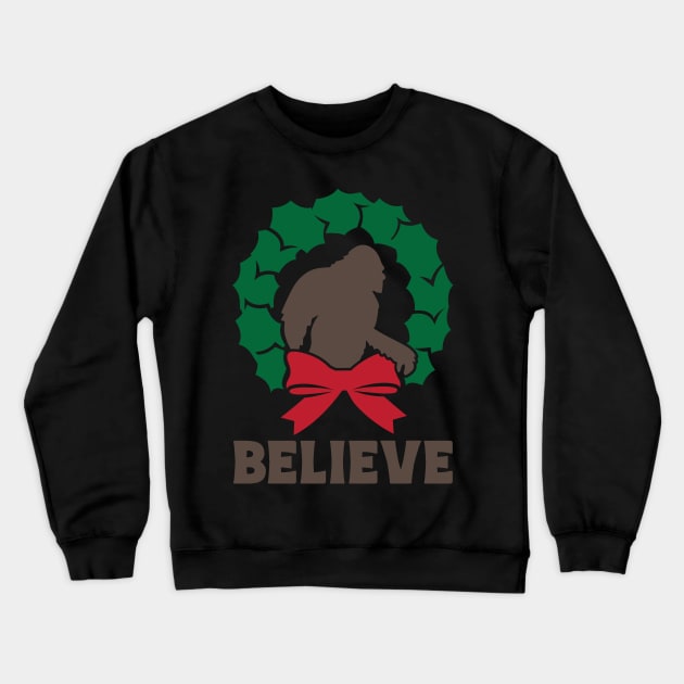 Believe Bigfoot Christmas Wreath Funny Sasquatch Lover Xmas Gift Crewneck Sweatshirt by BadDesignCo